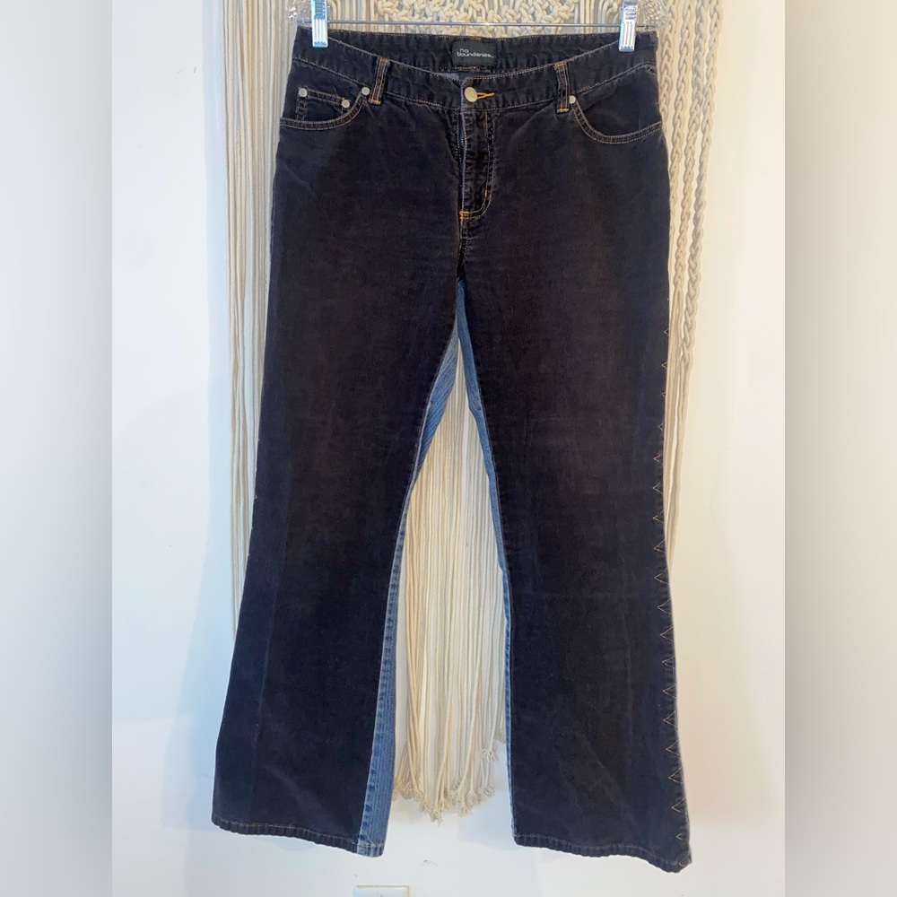 Vintage No Boundaries Corduroy Y2K 2 Tone pants in Black&Blue detailed on sides